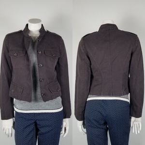 Philippe Adec Paris Vintage Y2K Cropped Brown Military Canvas Jacket Size Small